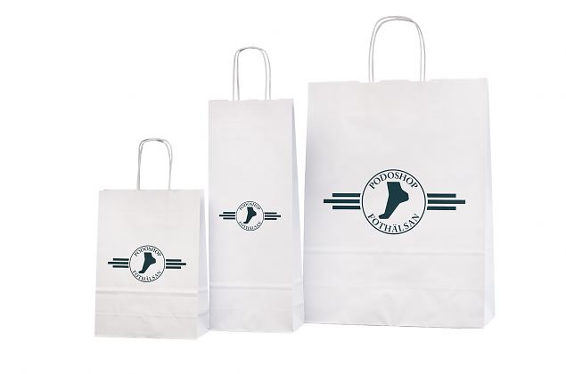 Vankat ja kest�v�t valkoiset paperikassit. Voidaan r��t�l�id� omalla logolla. Toimitus Suomeen si