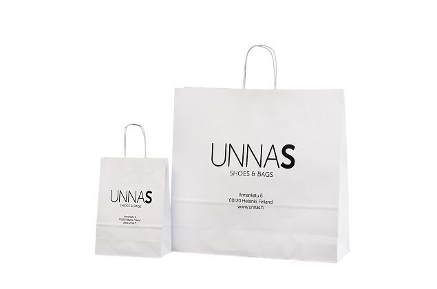 Vahvat ja kest�v�t valkoiset paperikassit. Kuljetus Suomeen ilman lis�maksua. Voidaan r��t�l�id�