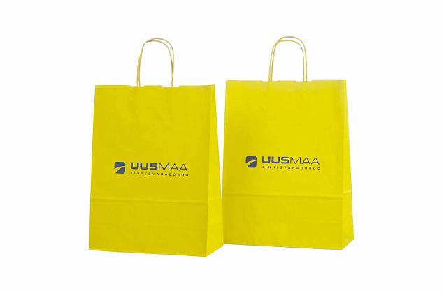 keltaiset tyylikk��t paperikassit omalla painatuksella 