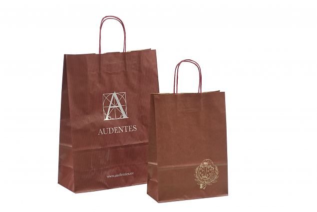 m�rkr�d papperskasse med logotyp 