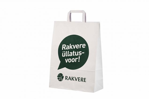 White paper bag with flat handles with personal print. Minimum order with personal print started o