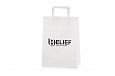 White paper bag with flat handles with personal print. Minim.. | Bildgalleri - Vita papperskassar 