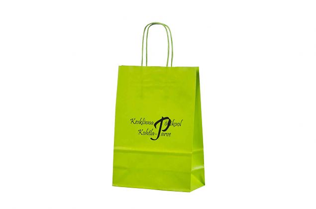 light green paper bag with print 
