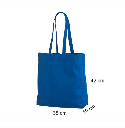 Sininen kangaskassi leve�ll� pohjalla ja pitkill� kannikkeilla