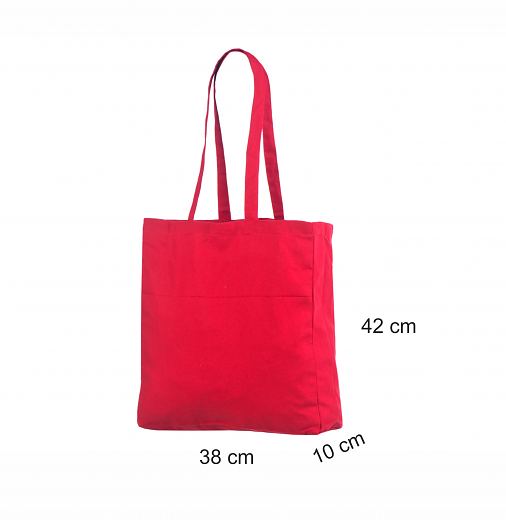 Punainen kangaskassi leve�ll� pohjalla ja pitkill� kannikkeilla