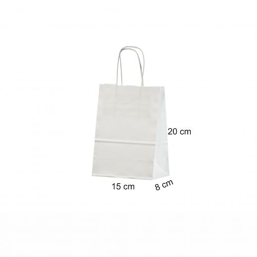 Valge paberkott m��tudega 15x8x20 cm