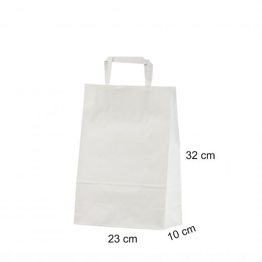 Valkoinen litte�kahvallinen paperikassi 23x10x32 cm