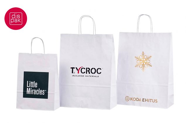 sangadega valged tr�kiga paberkotid on eriti sobiv butiikidele 